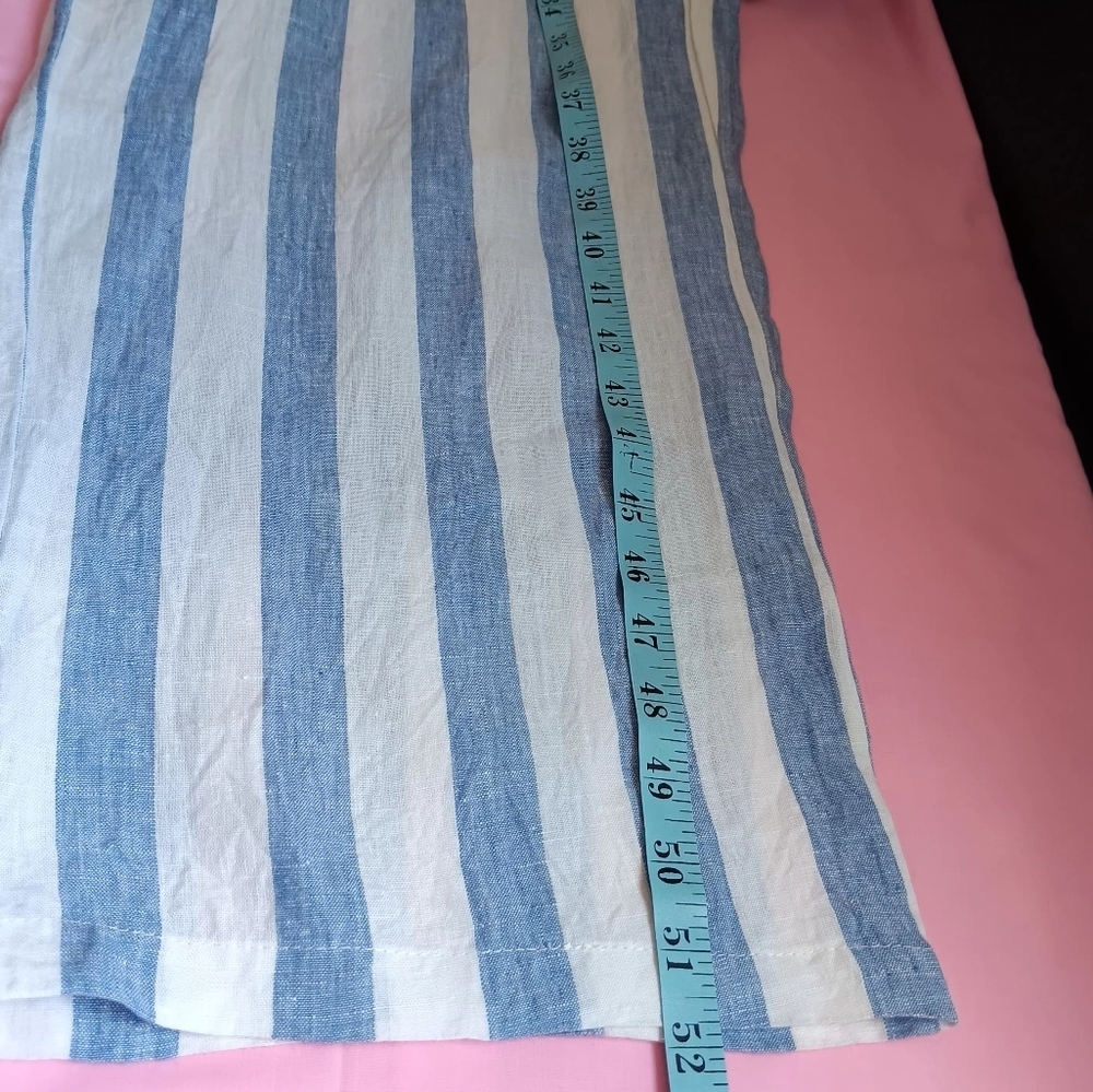 Miss Me jumpsuit Striped Linen White Blue pockets Summer Beach Vacation sz S - Picture 13 of 16